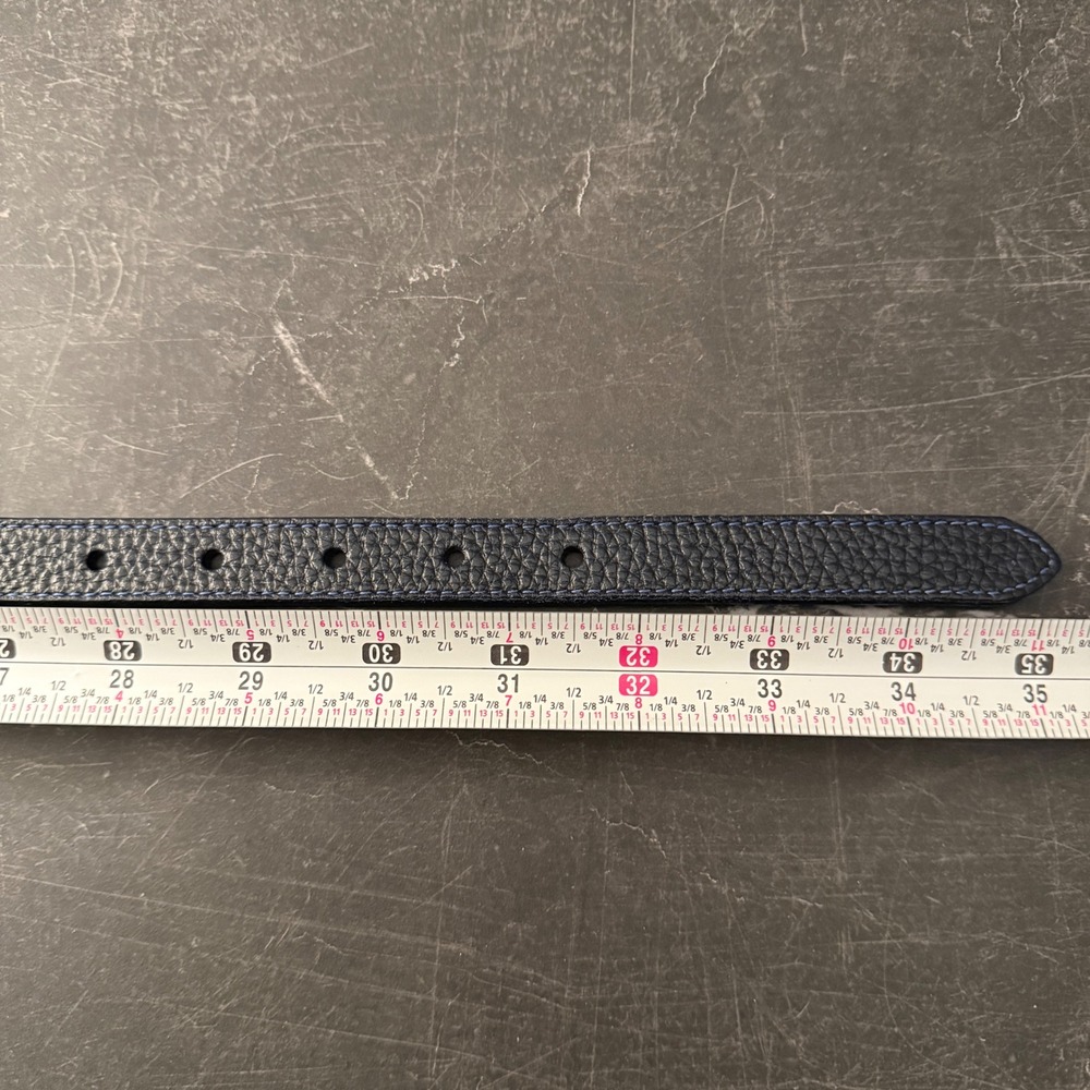 Women L.L. Bean Leather Belt 30 Blue Pebbled Full Grain Brass Buckle-Excellent - Picture 6 of 7